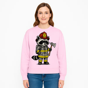 Cute Raccoon Firefighter Cartoon T-Shirt, Kids' Fireman Graphic Tee, Fire Safety Apparel, Animal Rescue, Gift for Boys and Girls - Sweatshirt 1757912448196.jpg