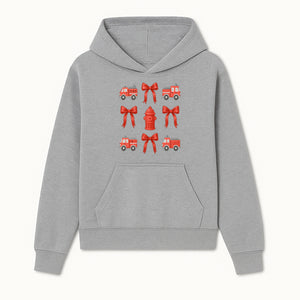 Fire Truck and Hydrant Pattern with Red Bows for Kids' Decor, Nursery Bedding, Gift Wrap, and Party Supplies. - Hoodie 1757912448303.jpg