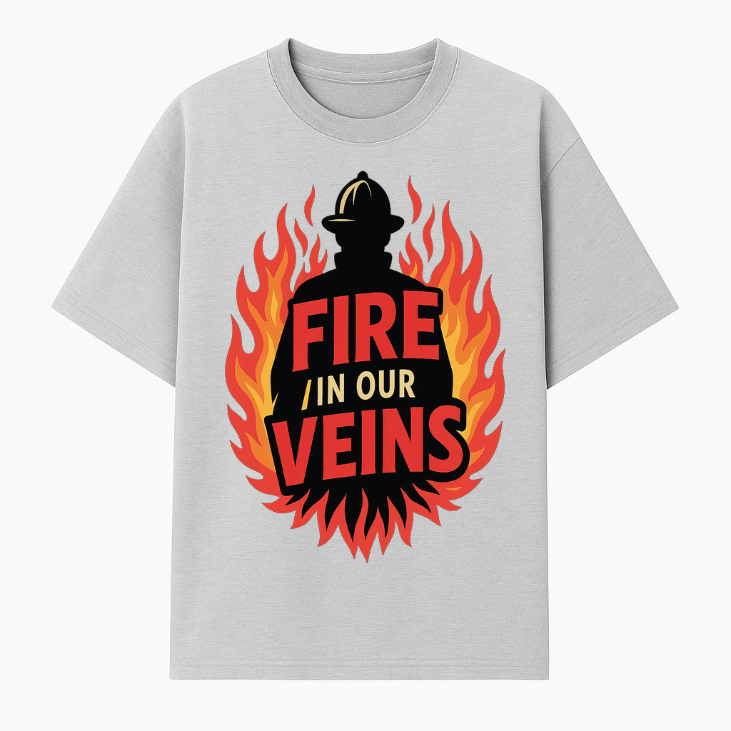 Firefighter Fire in Our Veins Graphic Tee | Flame Design | Bold Typography | Perfect Gift for Firefighters and Supporters - T-shirt 1757912448348.jpg