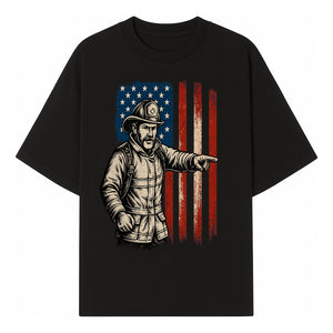 Vintage Firefighter with American Flag Graphic T-Shirt | Patriotic Fireman Apparel | Fire Rescue Lover Gift - T-shirt 1757912448366.jpg