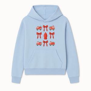 Fire Truck and Hydrant Pattern with Red Bows for Kids' Decor, Nursery Bedding, Gift Wrap, and Party Supplies. - Hoodie 1757912448454.jpg