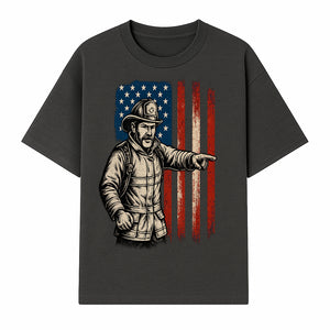 Vintage Firefighter with American Flag Graphic T-Shirt | Patriotic Fireman Apparel | Fire Rescue Lover Gift - T-shirt 1757912448524.jpg