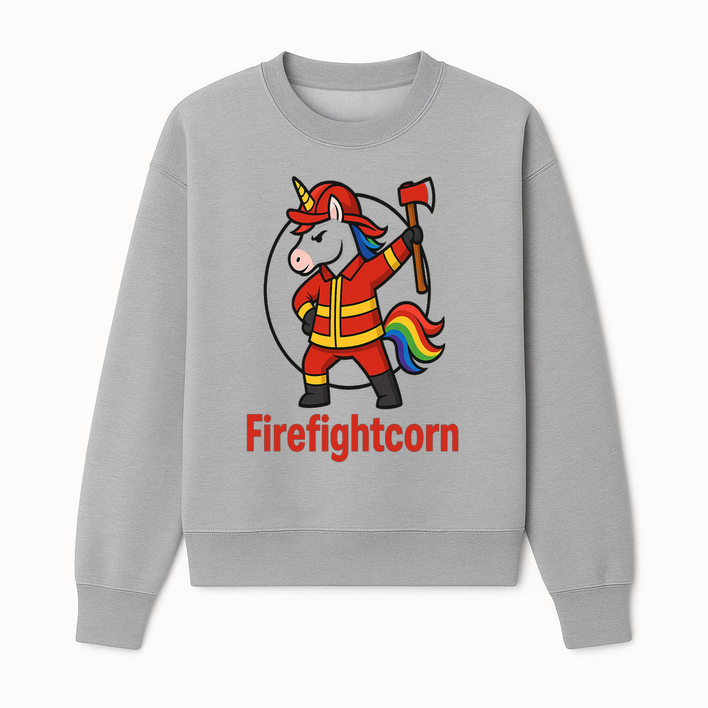 Firefightcorn Unicorn Hero T-Shirt | Cute Firefighter Graphic Tee | Rainbow Mane Casual Wear for Kids & Adults - Sweatshirt 1757912448569.jpg