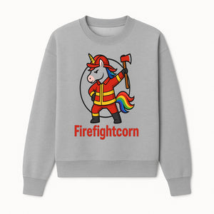 Firefightcorn Unicorn Hero T-Shirt | Cute Firefighter Graphic Tee | Rainbow Mane Casual Wear for Kids & Adults - Sweatshirt 1757912448569.jpg