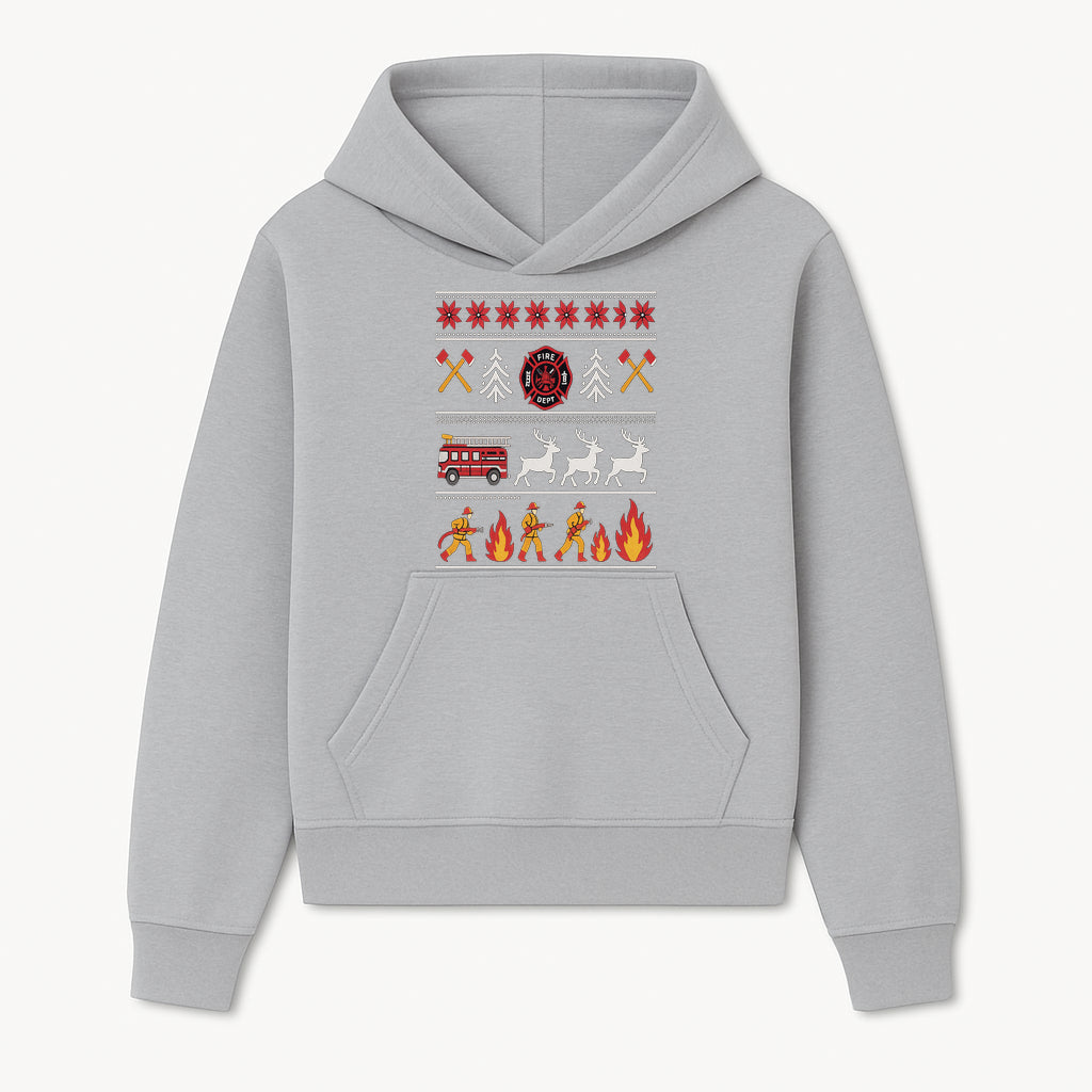 Firefighter Christmas Decor - Fire Department Theme with Fire Truck, Reindeer, Firemen, and Holiday Patterns for Festive Home Decor - Hoodie 1757912448581.jpg