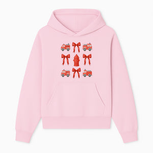 Fire Truck and Hydrant Pattern with Red Bows for Kids' Decor, Nursery Bedding, Gift Wrap, and Party Supplies. - Hoodie 1757912448602.jpg