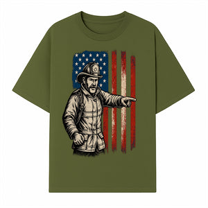 Vintage Firefighter with American Flag Graphic T-Shirt | Patriotic Fireman Apparel | Fire Rescue Lover Gift - T-shirt 1757912448695.jpg