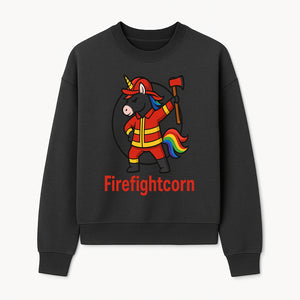 Firefightcorn Unicorn Hero T-Shirt | Cute Firefighter Graphic Tee | Rainbow Mane Casual Wear for Kids & Adults - Sweatshirt 1757912448841.jpg