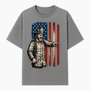 Vintage Firefighter with American Flag Graphic T-Shirt | Patriotic Fireman Apparel | Fire Rescue Lover Gift - T-shirt 1757912448862.jpg