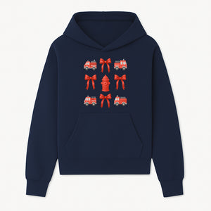 Fire Truck and Hydrant Pattern with Red Bows for Kids' Decor, Nursery Bedding, Gift Wrap, and Party Supplies. - Hoodie 1757912448946.jpg