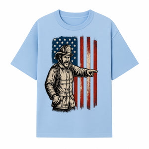 Vintage Firefighter with American Flag Graphic T-Shirt | Patriotic Fireman Apparel | Fire Rescue Lover Gift - T-shirt 1757912449020.jpg