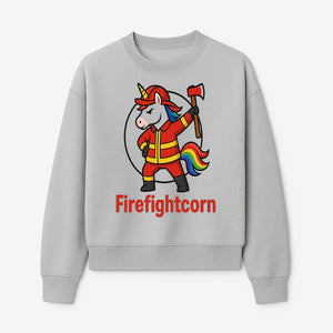 Firefightcorn Unicorn Hero T-Shirt | Cute Firefighter Graphic Tee | Rainbow Mane Casual Wear for Kids & Adults - Sweatshirt 1757912449100.jpg