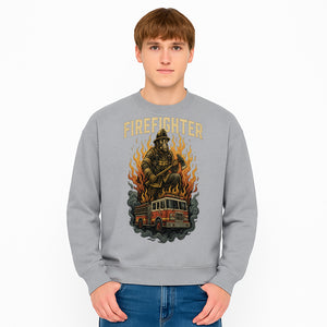 Firefighter Graphic Tee: Heroic Fireman with Axe and Fire Truck Design, Perfect for Firefighter Fans and Supporters - Sweatshirt 1757912449150.jpg