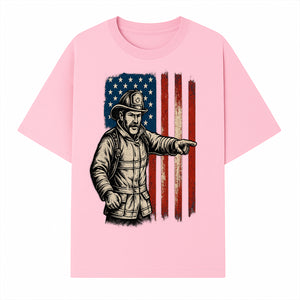 Vintage Firefighter with American Flag Graphic T-Shirt | Patriotic Fireman Apparel | Fire Rescue Lover Gift - T-shirt 1757912449178.jpg