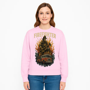 Firefighter Graphic Tee: Heroic Fireman with Axe and Fire Truck Design, Perfect for Firefighter Fans and Supporters - Sweatshirt 1757912449308.jpg