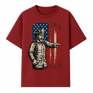 Vintage Firefighter with American Flag Graphic T-Shirt | Patriotic Fireman Apparel | Fire Rescue Lover Gift - T-shirt 1757912449345.jpg