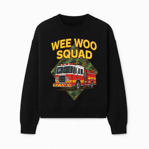 Wee Woo Squad Fire Truck Graphic Tee - Fun Firefighter Kids Shirt, Camouflage Background, Unique Design for Little Heroes - Sweatshirt 1757912449346.jpg