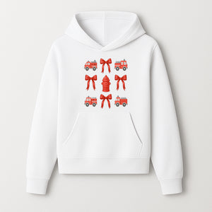 Fire Truck and Hydrant Pattern with Red Bows for Kids' Decor, Nursery Bedding, Gift Wrap, and Party Supplies. - Hoodie 1757912449456.jpg