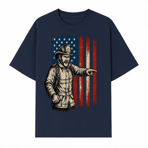 Vintage Firefighter with American Flag Graphic T-Shirt | Patriotic Fireman Apparel | Fire Rescue Lover Gift - T-shirt 1757912449499.jpg