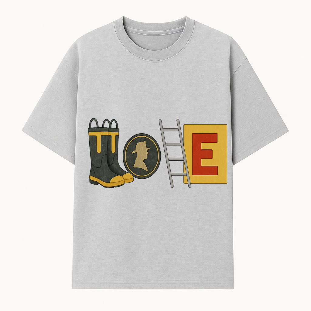 Kids' Detective-Themed Rain Boots with Ladder Icon and E Block - Fun, Stylish, Waterproof Footwear for Adventurous Play - T-shirt 1757912449503.jpg