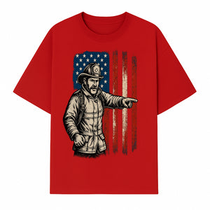 Vintage Firefighter with American Flag Graphic T-Shirt | Patriotic Fireman Apparel | Fire Rescue Lover Gift - T-shirt 1757912449673.jpg