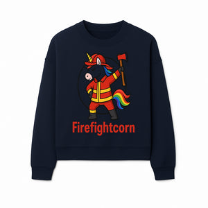 Firefightcorn Unicorn Hero T-Shirt | Cute Firefighter Graphic Tee | Rainbow Mane Casual Wear for Kids & Adults - Sweatshirt 1757912449717.jpg