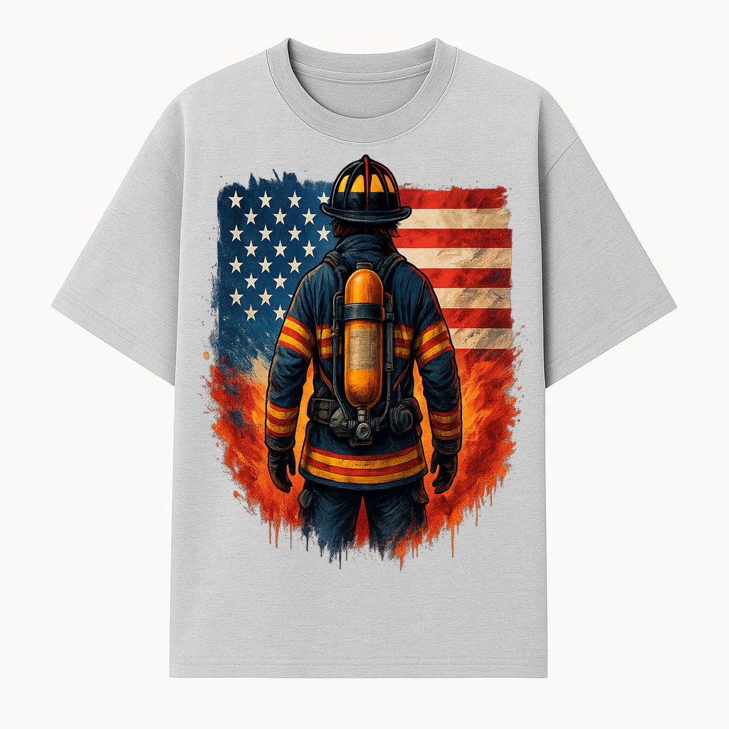 Patriotic Firefighter Artwork - American Flag Fireman Graphic Tee - Heroes Among Us T-Shirt for Firefighter Appreciation - T-shirt 1757912449755.jpg