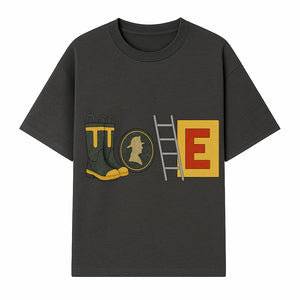 Kids' Detective-Themed Rain Boots with Ladder Icon and E Block - Fun, Stylish, Waterproof Footwear for Adventurous Play - T-shirt 1757912449822.jpg