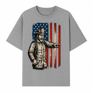 Vintage Firefighter with American Flag Graphic T-Shirt | Patriotic Fireman Apparel | Fire Rescue Lover Gift - T-shirt 1757912449824.jpg