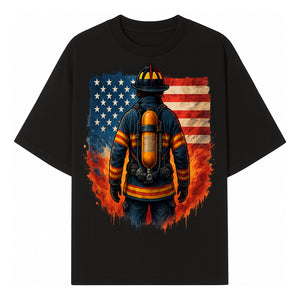 Patriotic Firefighter Artwork - American Flag Fireman Graphic Tee - Heroes Among Us T-Shirt for Firefighter Appreciation - T-shirt 1757912449906.jpg