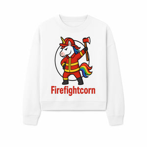 Firefightcorn Unicorn Hero T-Shirt | Cute Firefighter Graphic Tee | Rainbow Mane Casual Wear for Kids & Adults - Sweatshirt 1757912450229.jpg