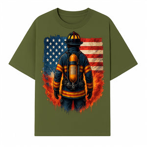 Patriotic Firefighter Artwork - American Flag Fireman Graphic Tee - Heroes Among Us T-Shirt for Firefighter Appreciation - T-shirt 1757912450269.jpg