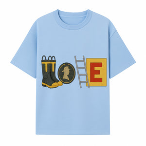 Kids' Detective-Themed Rain Boots with Ladder Icon and E Block - Fun, Stylish, Waterproof Footwear for Adventurous Play - T-shirt 1757912450273.jpg