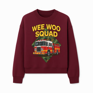 Wee Woo Squad Fire Truck Graphic Tee - Fun Firefighter Kids Shirt, Camouflage Background, Unique Design for Little Heroes - Sweatshirt 1757912450416.jpg