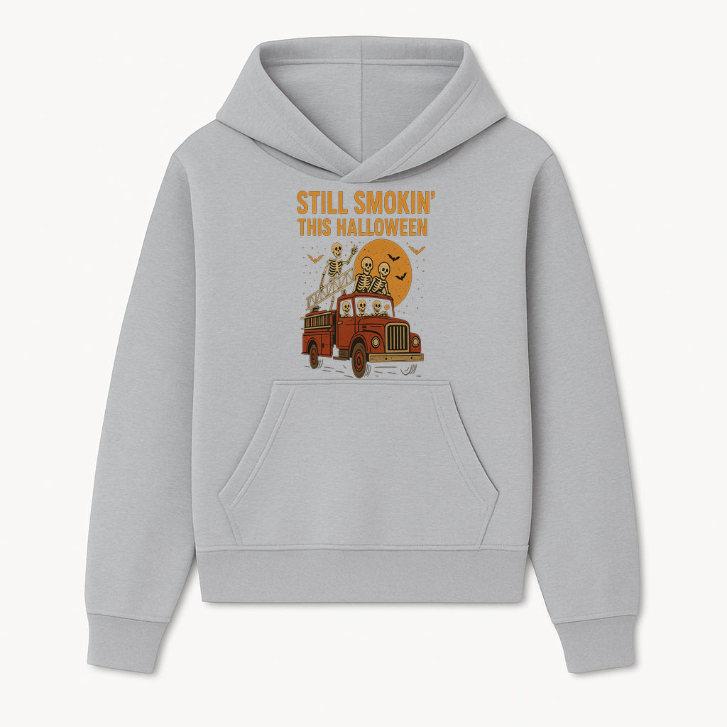 Vintage Skeleton Fire Truck Halloween Graphic T-Shirt, Retro Spooky Apparel, Still Smokin' This Halloween, Fun Costume Party Wear - Hoodie 1757912450419.jpg