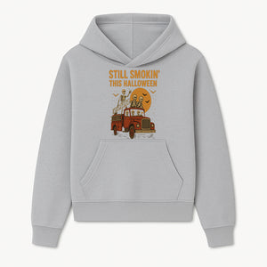 Vintage Skeleton Fire Truck Halloween Graphic T-Shirt, Retro Spooky Apparel, Still Smokin' This Halloween, Fun Costume Party Wear - Hoodie 1757912450419.jpg