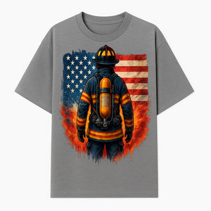 Patriotic Firefighter Artwork - American Flag Fireman Graphic Tee - Heroes Among Us T-Shirt for Firefighter Appreciation - T-shirt 1757912450440.jpg