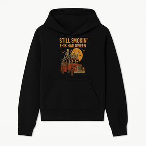 Vintage Skeleton Fire Truck Halloween Graphic T-Shirt, Retro Spooky Apparel, Still Smokin' This Halloween, Fun Costume Party Wear - Hoodie 1757912450581.jpg