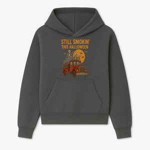 Vintage Skeleton Fire Truck Halloween Graphic T-Shirt, Retro Spooky Apparel, Still Smokin' This Halloween, Fun Costume Party Wear - Hoodie 1757912450748.jpg
