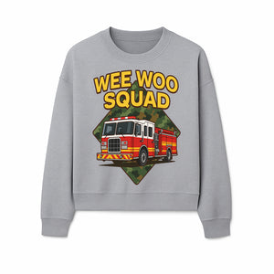 Wee Woo Squad Fire Truck Graphic Tee - Fun Firefighter Kids Shirt, Camouflage Background, Unique Design for Little Heroes - Sweatshirt 1757912450844.jpg