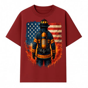 Patriotic Firefighter Artwork - American Flag Fireman Graphic Tee - Heroes Among Us T-Shirt for Firefighter Appreciation - T-shirt 1757912450944.jpg