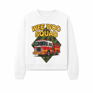 Wee Woo Squad Fire Truck Graphic Tee - Fun Firefighter Kids Shirt, Camouflage Background, Unique Design for Little Heroes - Sweatshirt 1757912451019.jpg