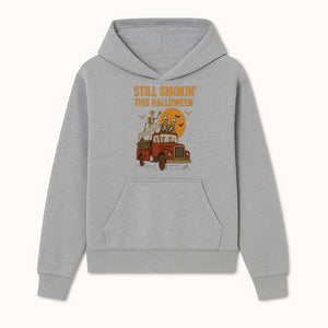 Vintage Skeleton Fire Truck Halloween Graphic T-Shirt, Retro Spooky Apparel, Still Smokin' This Halloween, Fun Costume Party Wear - Hoodie 1757912451045.jpg