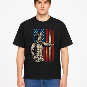 Vintage Firefighter with American Flag Graphic T-Shirt | Patriotic Fireman Apparel | Fire Rescue Lover Gift - T-shirt 1757912451098.jpg