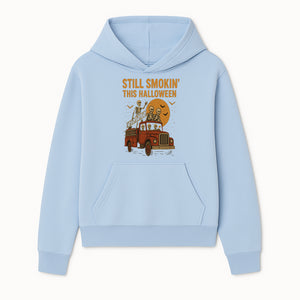 Vintage Skeleton Fire Truck Halloween Graphic T-Shirt, Retro Spooky Apparel, Still Smokin' This Halloween, Fun Costume Party Wear - Hoodie 1757912451204.jpg