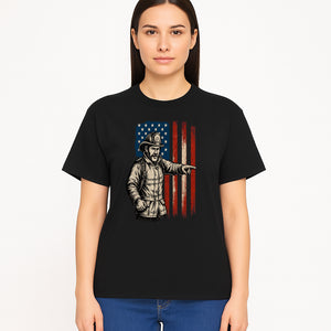 Vintage Firefighter with American Flag Graphic T-Shirt | Patriotic Fireman Apparel | Fire Rescue Lover Gift - T-shirt 1757912451290.jpg