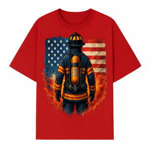 Patriotic Firefighter Artwork - American Flag Fireman Graphic Tee - Heroes Among Us T-Shirt for Firefighter Appreciation - T-shirt 1757912451337.jpg
