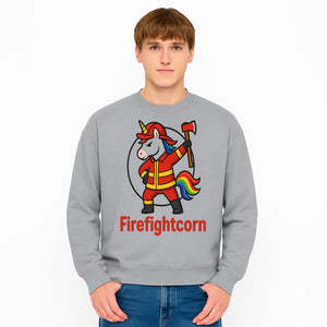 Firefightcorn Unicorn Hero T-Shirt | Cute Firefighter Graphic Tee | Rainbow Mane Casual Wear for Kids & Adults - Sweatshirt 1757912451406.jpg