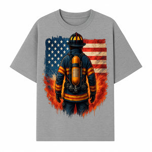 Patriotic Firefighter Artwork - American Flag Fireman Graphic Tee - Heroes Among Us T-Shirt for Firefighter Appreciation - T-shirt 1757912451499.jpg