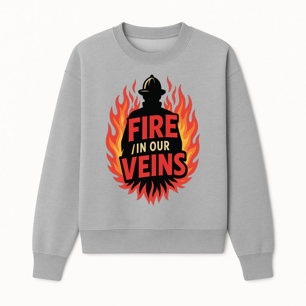 Firefighter Fire in Our Veins Graphic Tee | Flame Design | Bold Typography | Perfect Gift for Firefighters and Supporters - Sweatshirt 1757912451511.jpg